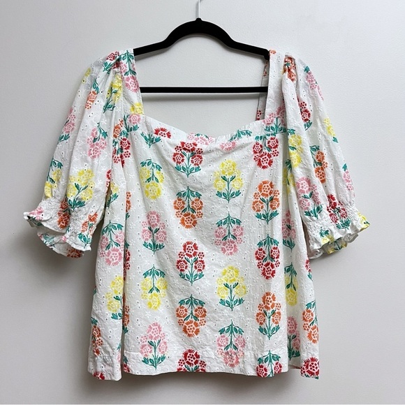 Draper James Women’s XXL Floral Multi Eyelet Embroidered Smocked Hem Blouse - Picture 1 of 7